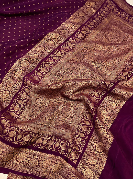 Magenta Pure Khaddi Crepe Banarasi Handloom Saree