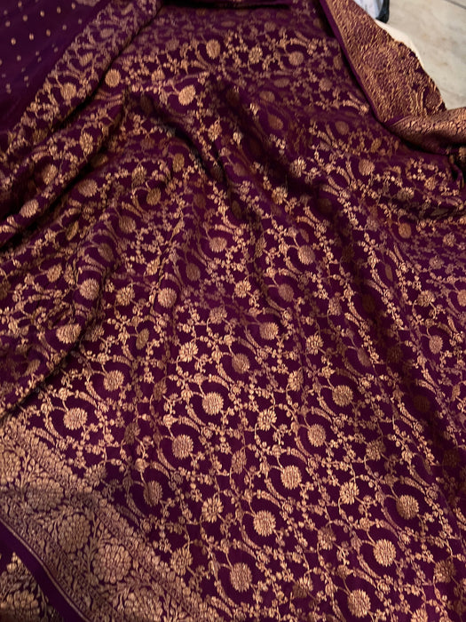 Magenta Pure Khaddi Crepe Banarasi Handloom Saree