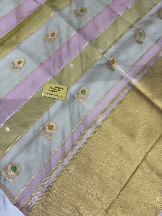 Rangkat Pure Kora Banarasi Handloom Saree - Kadhiyal Sona Roopa Work