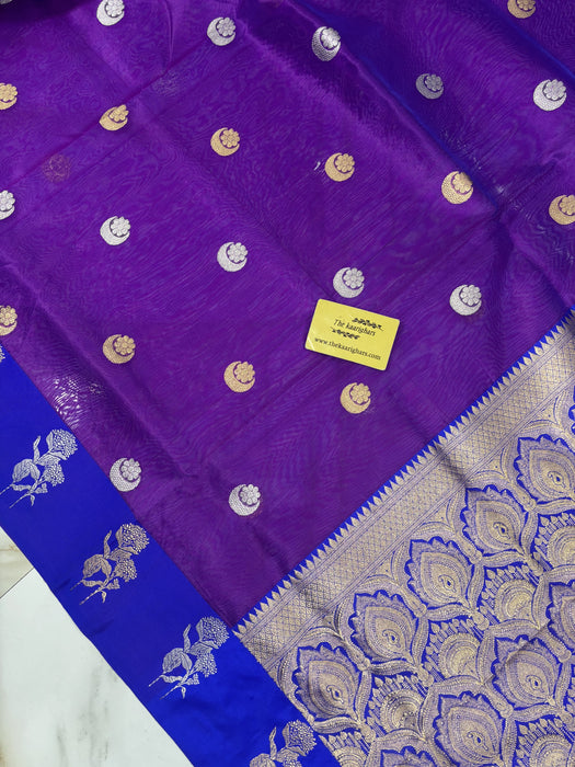 Purple Pure Kora Banarasi Handloom Saree - Sona Roopa Work