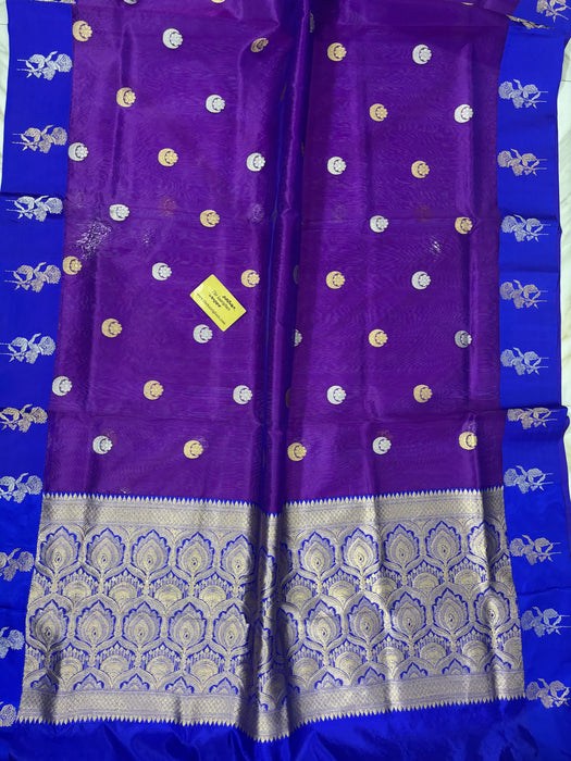 Purple Pure Kora Banarasi Handloom Saree - Sona Roopa Work