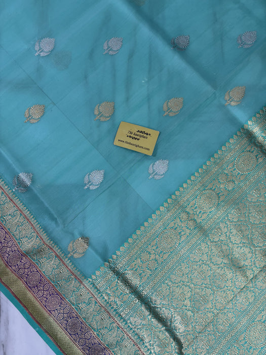 Glacier Pure Kora Banarasi Handloom Saree - Sona Roopa Work