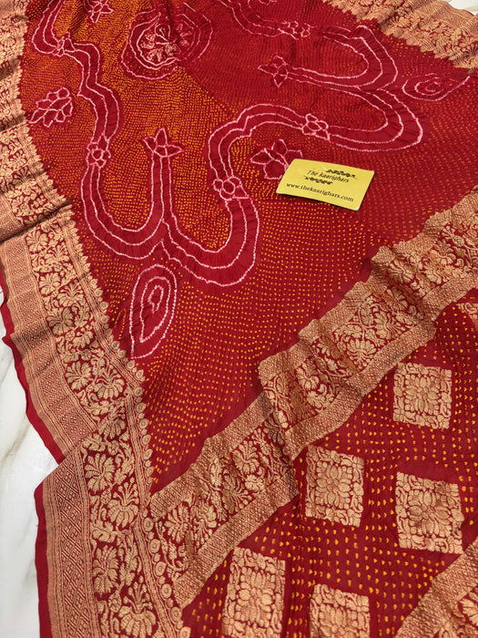 Red Pure Georgette Bandhani Banarasi Handloom Dupatta