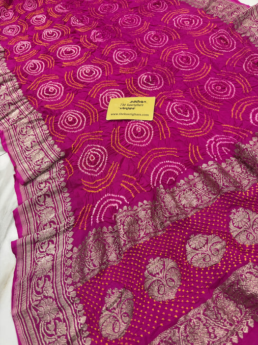 Rani Pure Georgette Bandhani Banarasi Handloom Dupatta