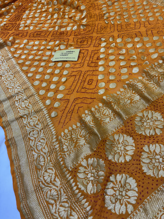 Pure Georgette Bandhani Banarasi Handloom Dupatta
