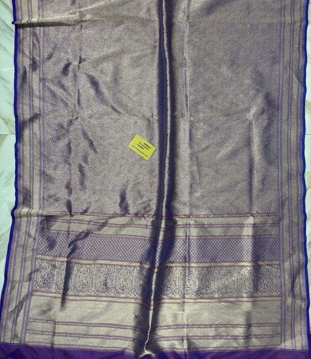 Purple Silver Pure Katan Silk Banarasi Handloom Saree - Tanchui Brocade