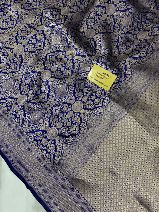 Navy Pure Katan Silk Banarasi Handloom Saree - Tanchui Brocade