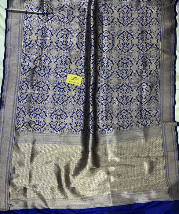 Navy Pure Katan Silk Banarasi Handloom Saree - Tanchui Brocade