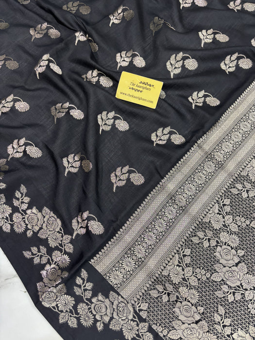 Black Pure Chiniya Banarasi Handloom Saree