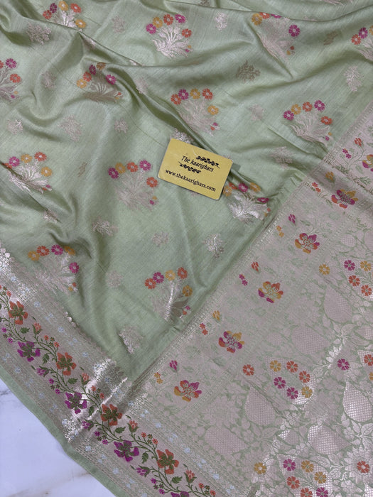 Mist Green Pure Chiniya Banarasi Handloom Saree