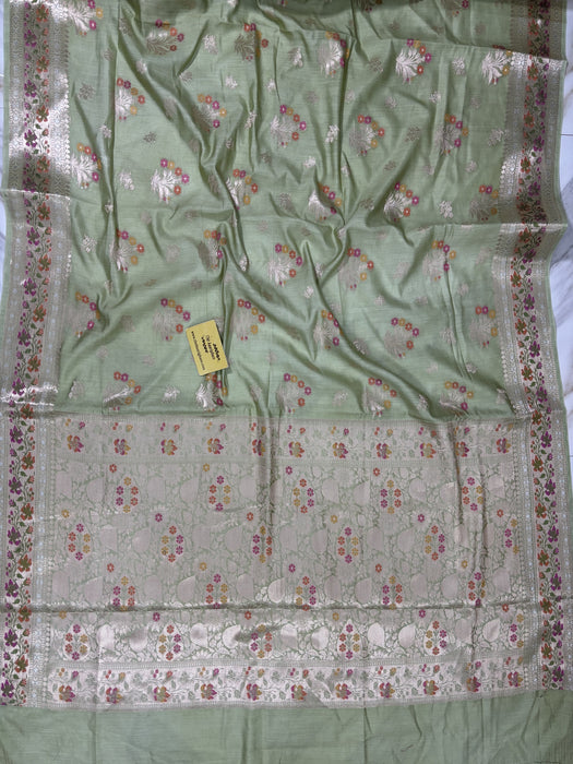 Mist Green Pure Chiniya Banarasi Handloom Saree