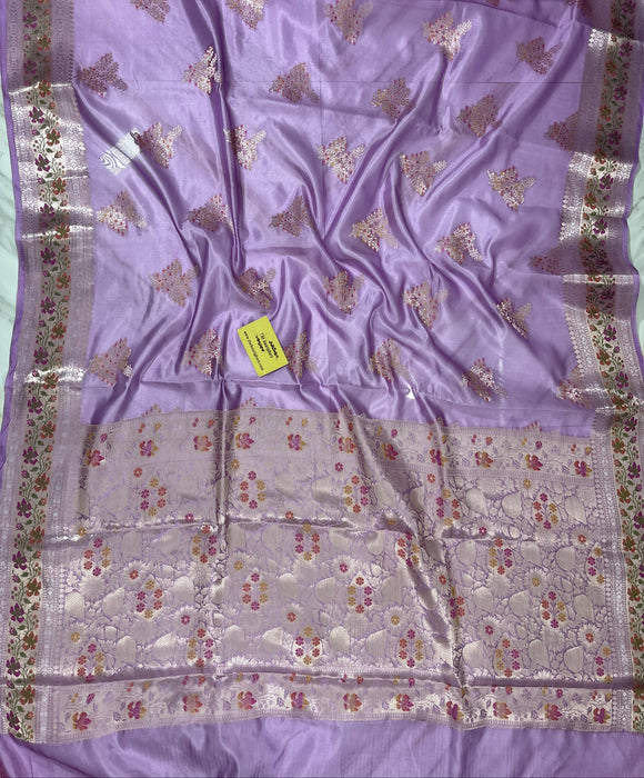 Italian Lavender Pure Chiniya Banarasi Handloom Saree