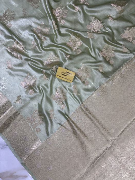 Spring Green Pure Chiniya Banarasi Handloom Saree