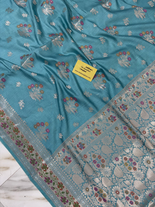 Sky Blue Pure Chiniya Banarasi Handloom Saree