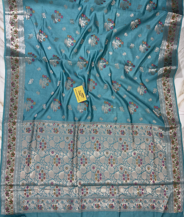 Sky Blue Pure Chiniya Banarasi Handloom Saree