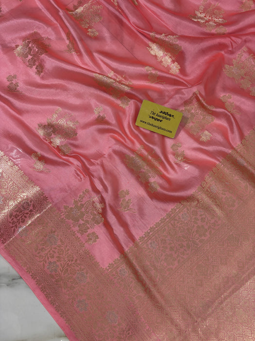 Italian Pink Pure Chiniya Banarasi Handloom Saree