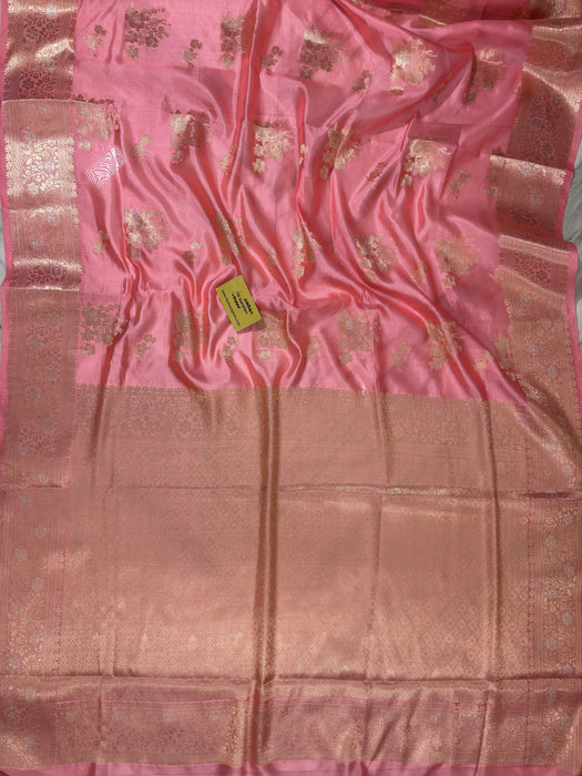 Italian Pink Pure Chiniya Banarasi Handloom Saree