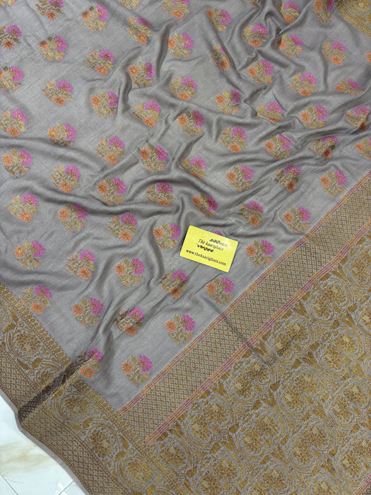Gray Pure Moonga Banarasi Handloom Saree