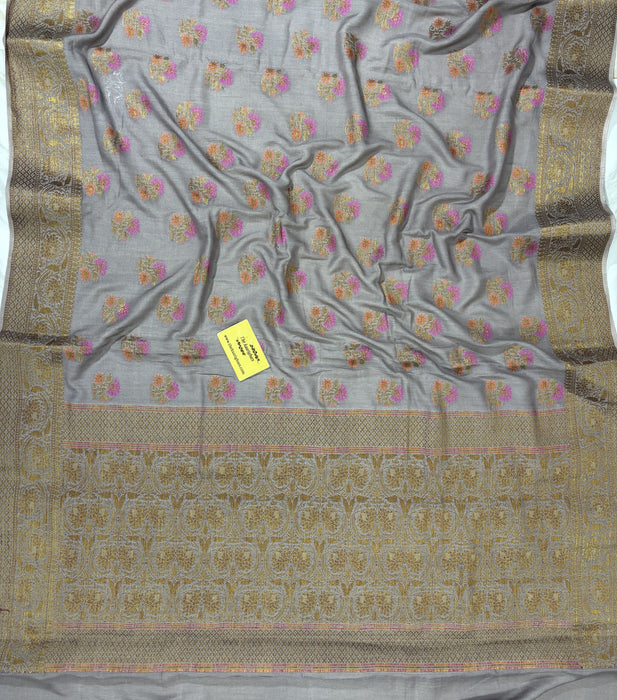 Gray Pure Moonga Banarasi Handloom Saree