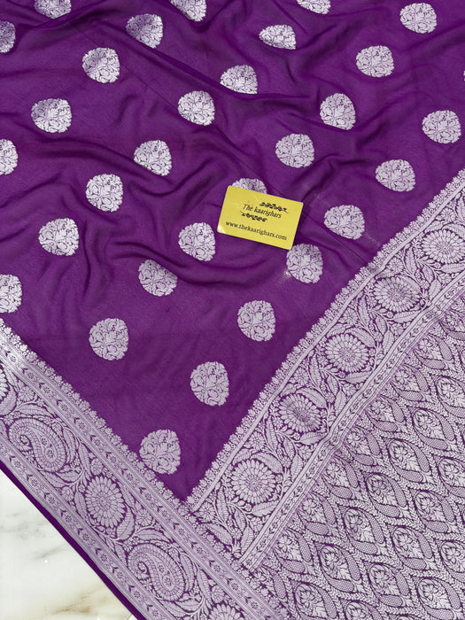 Purple Pure Khaddi Chiffon Banarasi Saree - Roopa Motifs