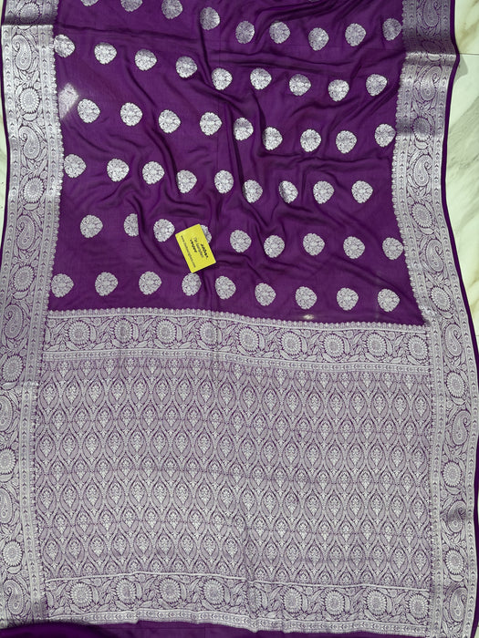 Purple Pure Khaddi Chiffon Banarasi Saree - Roopa Motifs