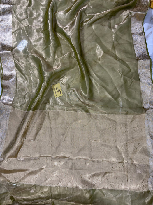 Hazel Pure Banarasi Tissue Handloom Saree - Reshmi Zari