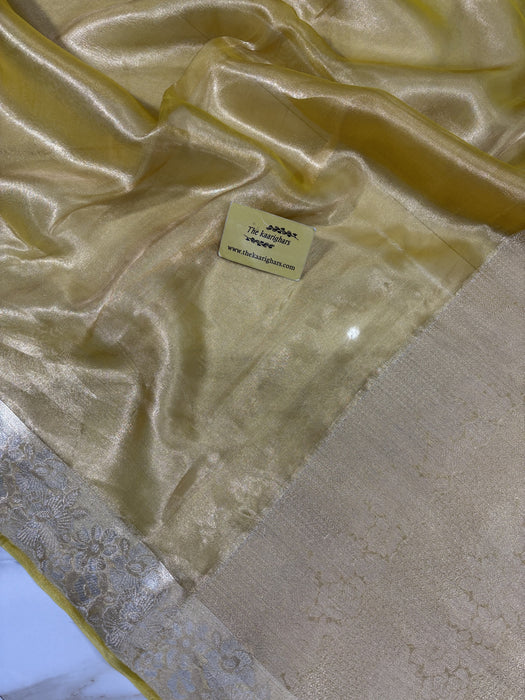 Yellow Pure Banarasi Tissue Handloom Saree - Reshmi Zari