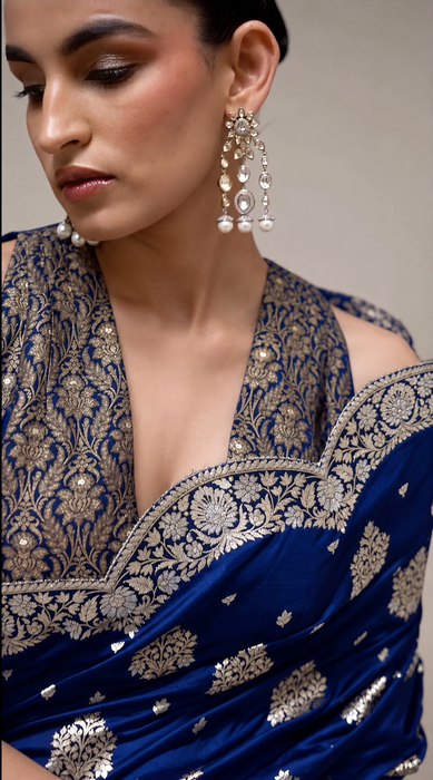 Blue Pure Katan Banarasi Handloom Saree - Sona Roopa motifs