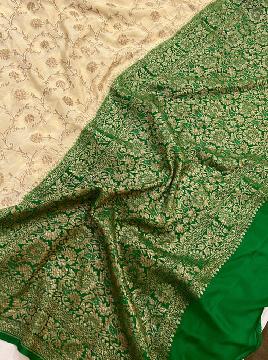 Beige Pure Khaddi Crepe Banarasi Handloom Saree