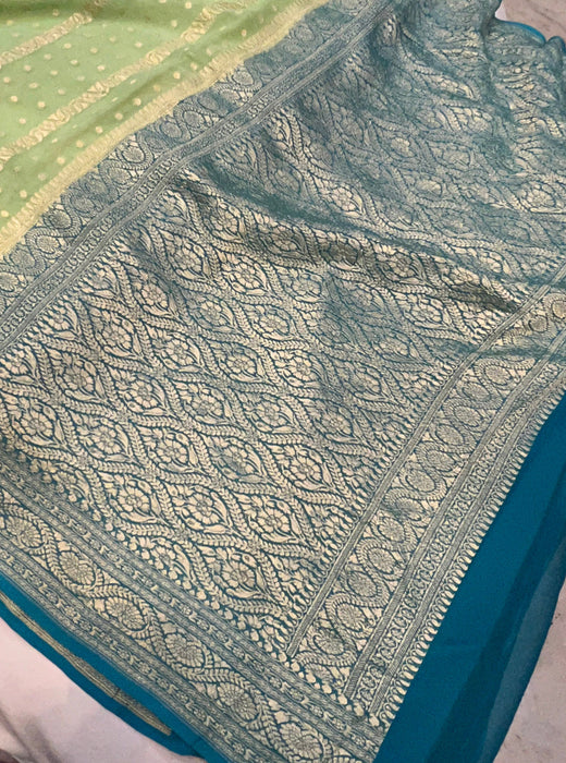 Dark Sea Green Pure Khaddi Georgette Banarasi Saree - Water zari