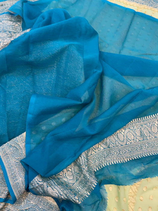 Dark Sea Green Pure Khaddi Georgette Banarasi Saree - Water zari