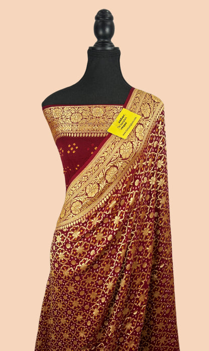 Buy Maroon bandhani banarasi saree