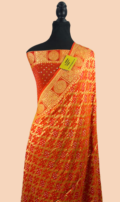 Buy Pure orange bandhani saree