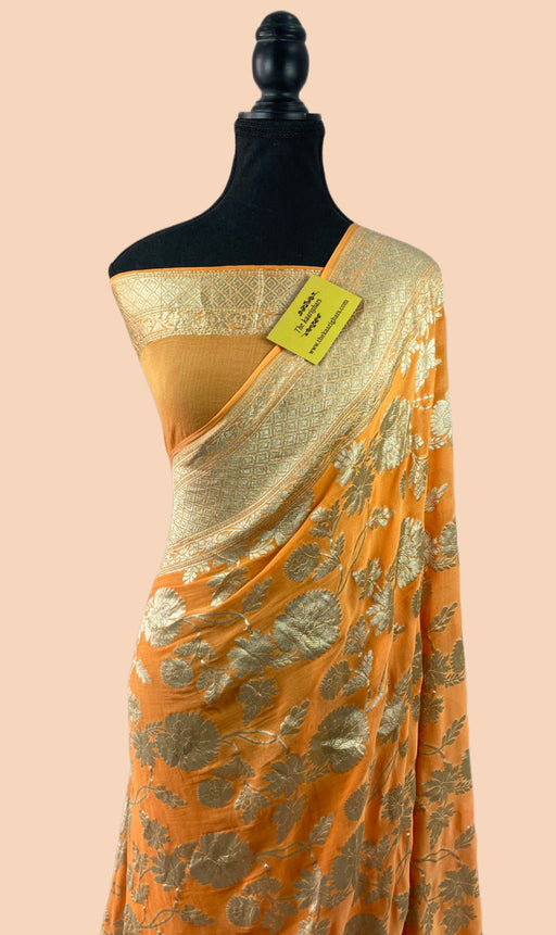 Buy Orange Pure Khaddi Georgette saree