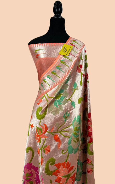 Buy Peach banarasi tussar saree online