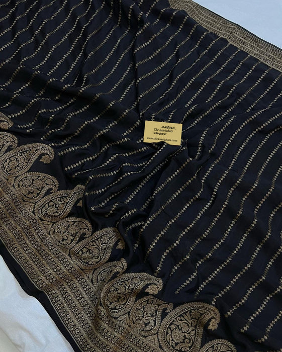 Black Pure Khaddi Crepe Banarasi Handloom Saree