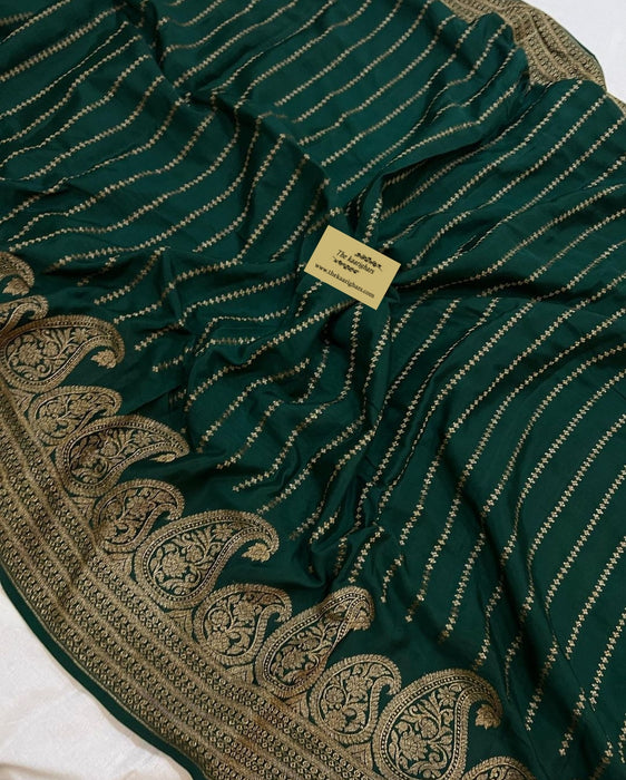 Bottle Green Pure Khaddi Crepe Banarasi Handloom Saree