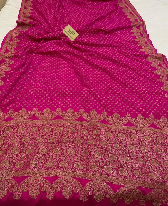 Pink Pure Khaddi Crepe Banarasi Handloom Saree