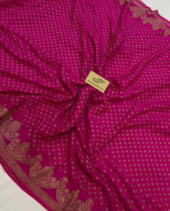 Pink Pure Khaddi Crepe Banarasi Handloom Saree