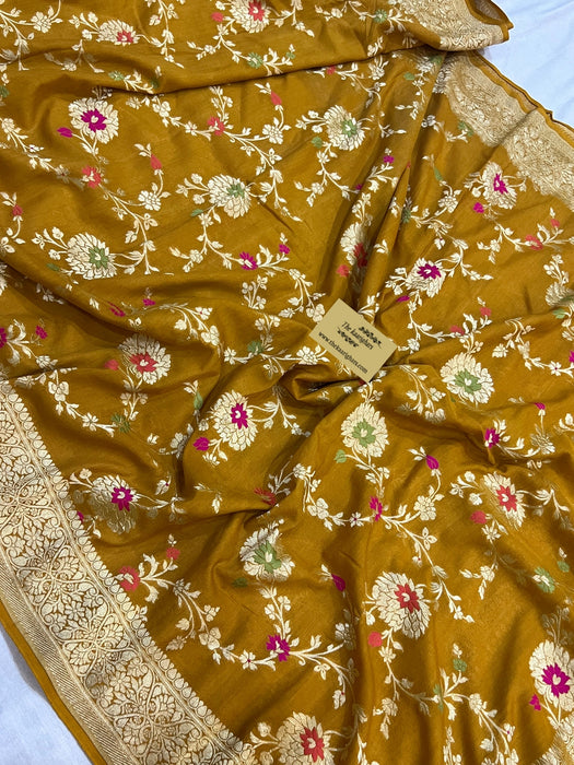Italian Yellow Tussar Georgette Banarasi Saree