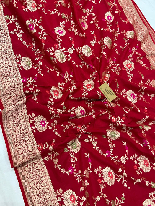 German Red Tussar Georgette Banarasi Saree