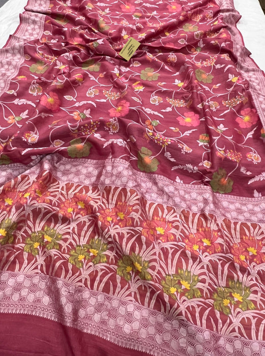 Onion Pink Tussar Georgette Banarasi Saree