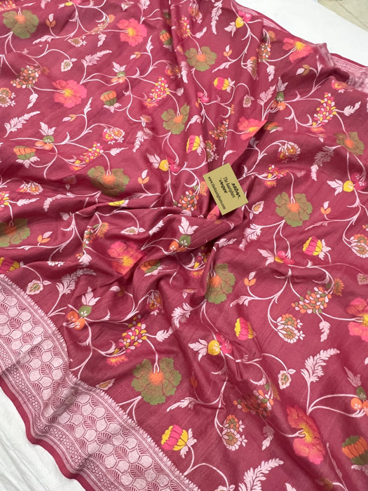Onion Pink Tussar Georgette Banarasi Saree