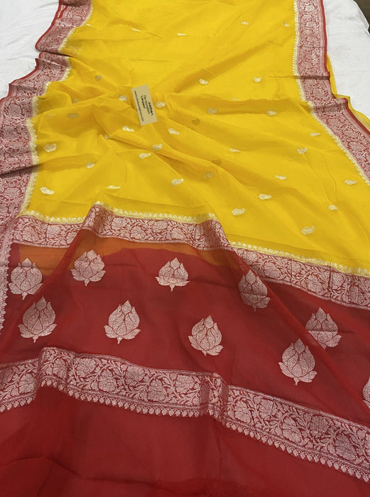 Yellow Pure Kadhwa Chiffon Georgette Banarasi Saree