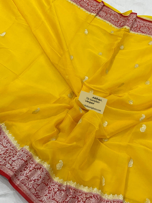 Yellow Pure Kadhwa Chiffon Georgette Banarasi Saree