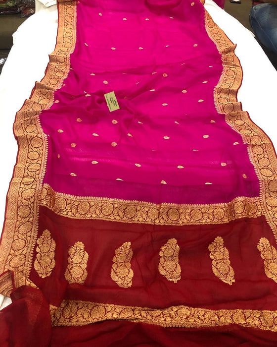 Pink Pure Kadhwa Chiffon Banarasi Saree