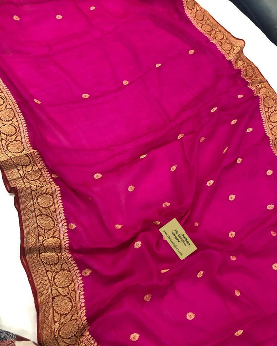 Pink Pure Kadhwa Chiffon Banarasi Saree