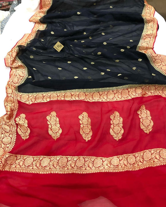 Black Pure Kadhwa Chiffon Banarasi Saree