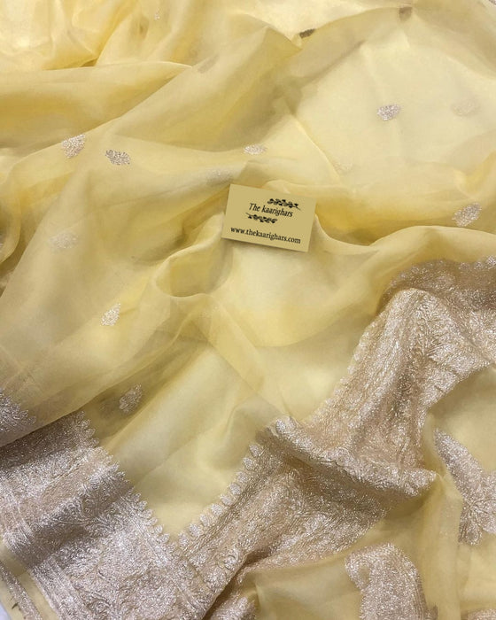 Cream Pure Kadhwa Chiffon Georgette Banarasi Saree