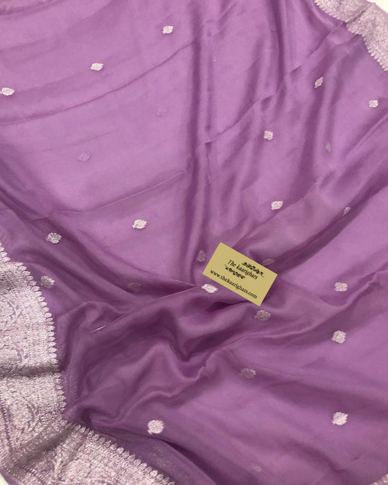 Pastel Lavender Pure Kadhwa Georgette Chiffon Banarasi Saree